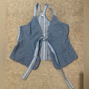 Delia’s Linen Cotton Tie Front Stripe Denim Style Vest Size Large Blue Y2K